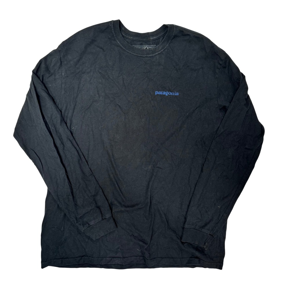 Patagonia Mens XL Long Sleeve Organic Cotton Graphic T-Shirt Black Blue Fitz Roy